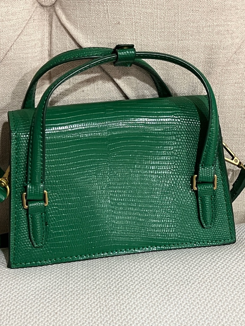 Zara Green Faux-Lizard Satchel with Top Handle - Picture 2 of 6